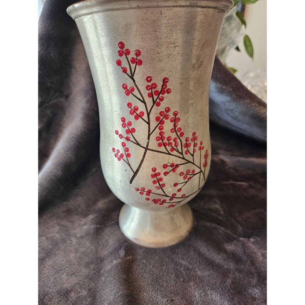 WHITE BARN CANDLE CO SOLID METAL VASE RED BERRY DESIGN